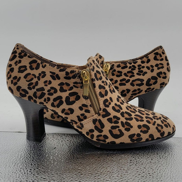 AJ Valenci Leather Leopard Stacked Heel Bootie 7.5 NIB - Picture 5 of 12